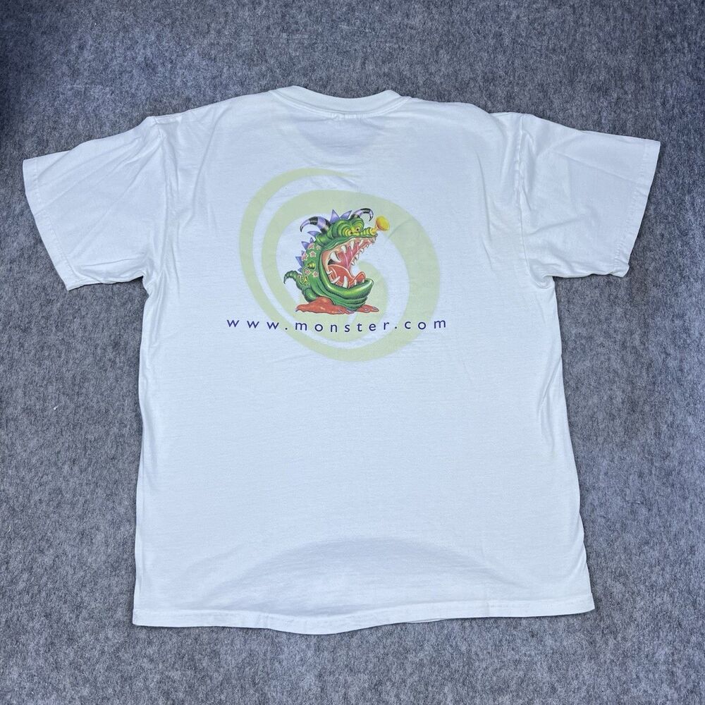 Vintage Monster.Com Men's T-Shirt Job Board Short Sleeve White Y2K Size Large